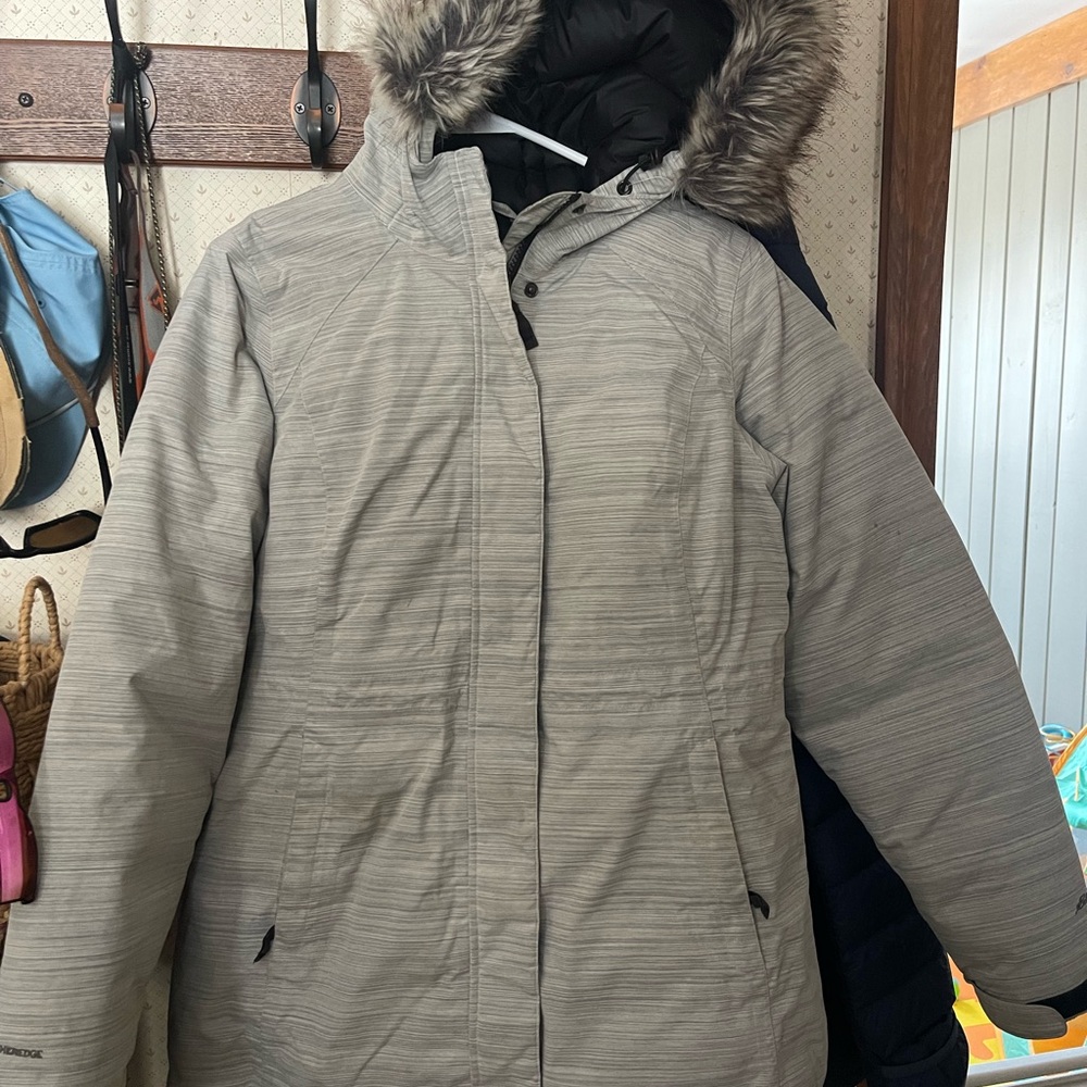 Eddie Bauer Women's Gray Ski Jacket with Faux Fur Hood